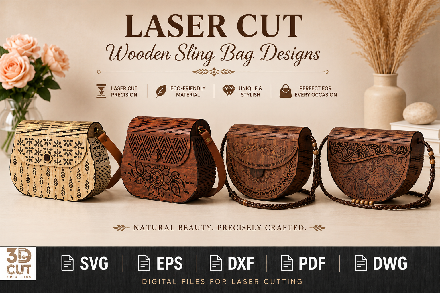 Laser Cut Wooden Sling Bag Bundle SVG Files